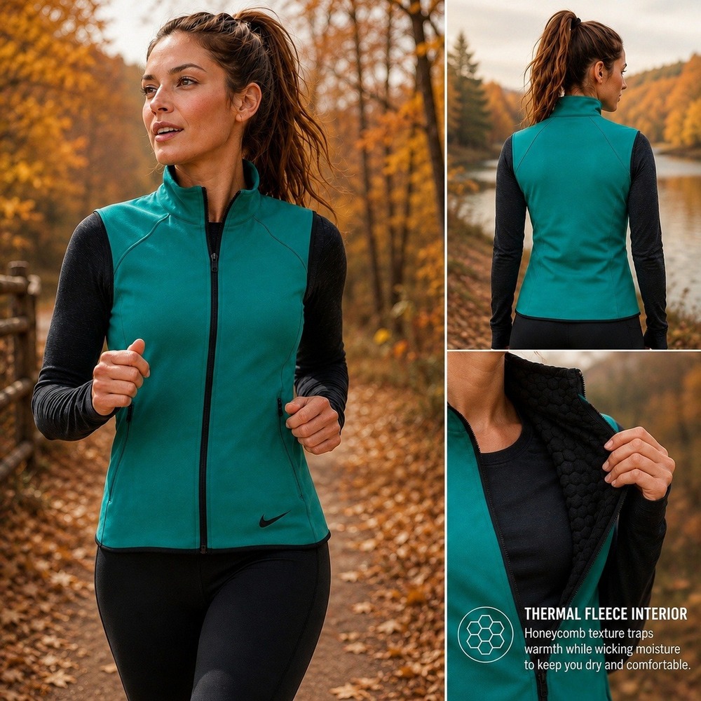 Nike Therma Sphere Dri-FIT Running Vest Teal Black Women's Small Full Zip - Picture 1 of 7
